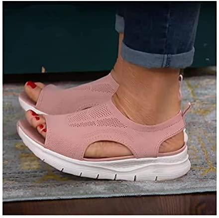 Summer Washable Slingback Orthopedic Slide Sport Sandals Thick Bottom Fish Mouth Beach Casual Sandals for Women Comfortable Sport Knit Sandals 