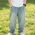 thumbnail image 2 of EnJoCho Boys Baggy Jeans Elastic Waist Straight Wide Leg Denim Pants Kids Teen Vintage Distressed Streetwear Jeans Fashion Trousers Boys Jeans Casual Back-to-School, 2 of 8