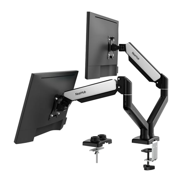 NearHub Dual Monitor Desk Mount for 13-32" Computer Screen,Adjustable Gas Spring Monitor Arm,Each Arm Holds 4.4 to 22 lbs,Swivel/Tilt/Rotation,VESA 7