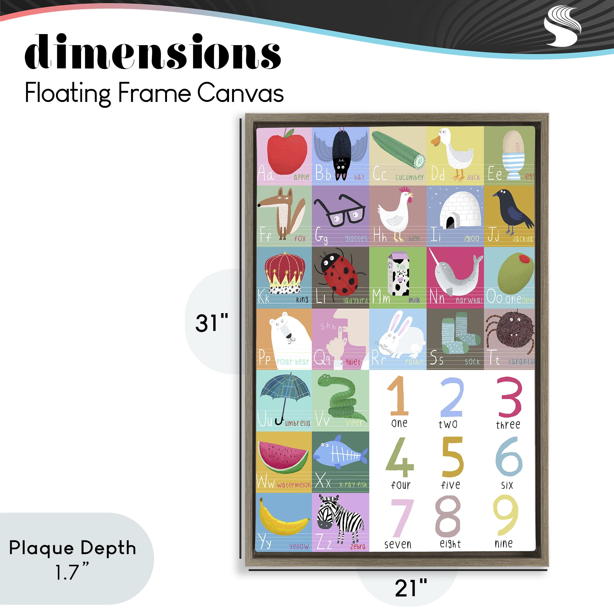Stupell Industries Counting & Alphabet Learning Brown Framed Floater Canvas Wall Art, design by Carla Daly