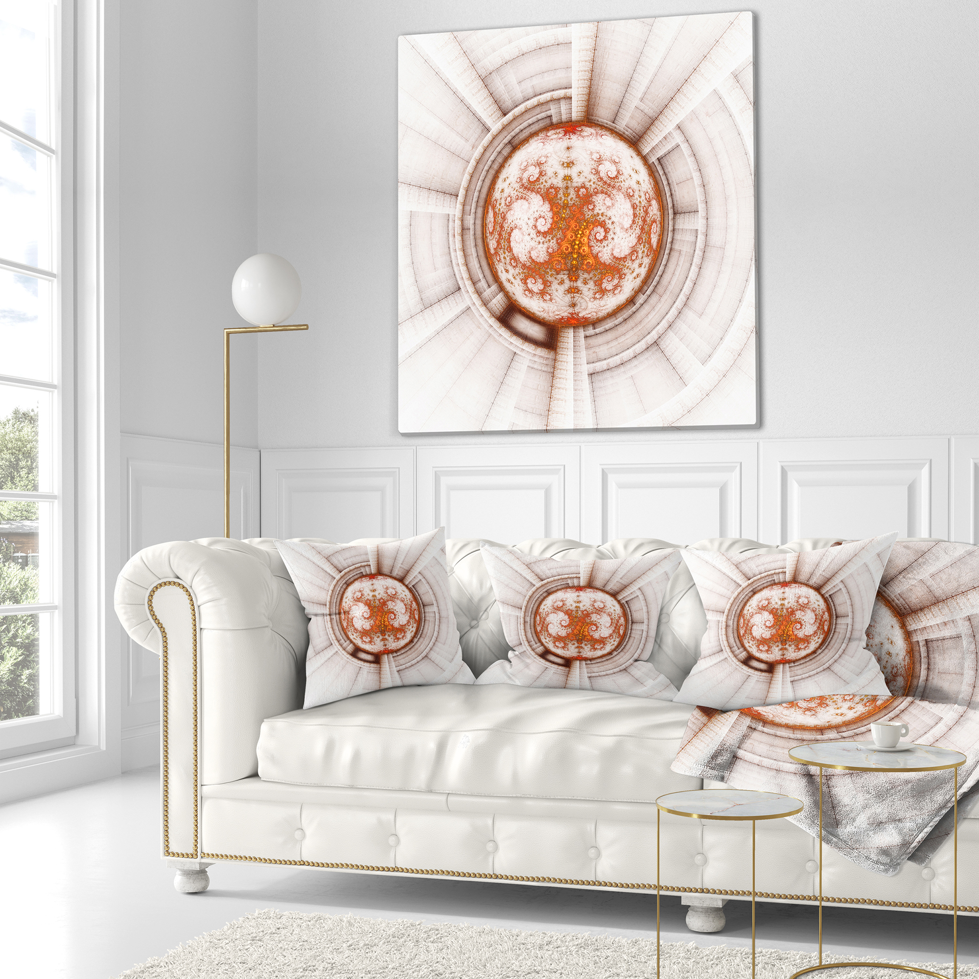 Designart Rounded Brown Fractal Flower - Abstract Throw Pillow - 16x16