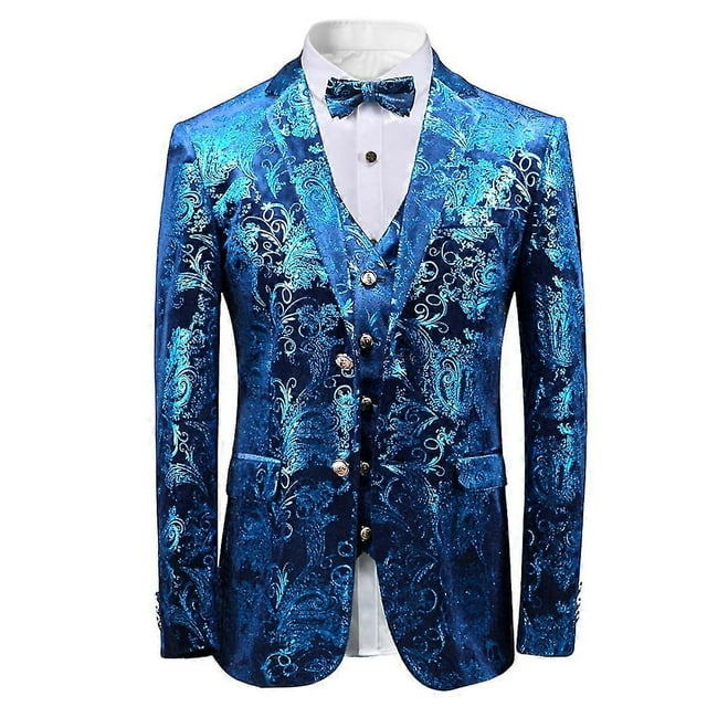 Mens Luxury Paisley Suit Jacket Gold Shiny Slim Fit Button Down Blazer