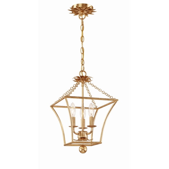 514-GA Crystorama Lighting Broche - 3 Light Lantern-Antique Gold Finish    -Traditional Installation