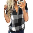 thumbnail image 1 of Femmes Colorblock Zippée V Cou Manches Courtes Top, 1 of 2