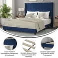 thumbnail image 6 of Merrick Lane Modern Navy Velvet Upholstered Queen Platform Bed Frame with Padded, Tufted Wingback Headboard and Wood Support Slats, No Box Spring Required, 6 of 12