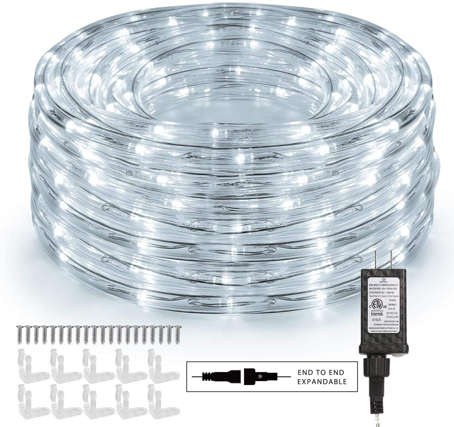 Rope Lights Outdoor, 33ft 240 LED Rope Lights Connectable, 29V White