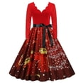 thumbnail image 2 of M Disfraces de Navidad Temperamento Flor Ardiente Escote en V Manga larga Estampado de costuras Falda con vuelo grande retro S-3xl / 10 colores para elegir, 2 of 3