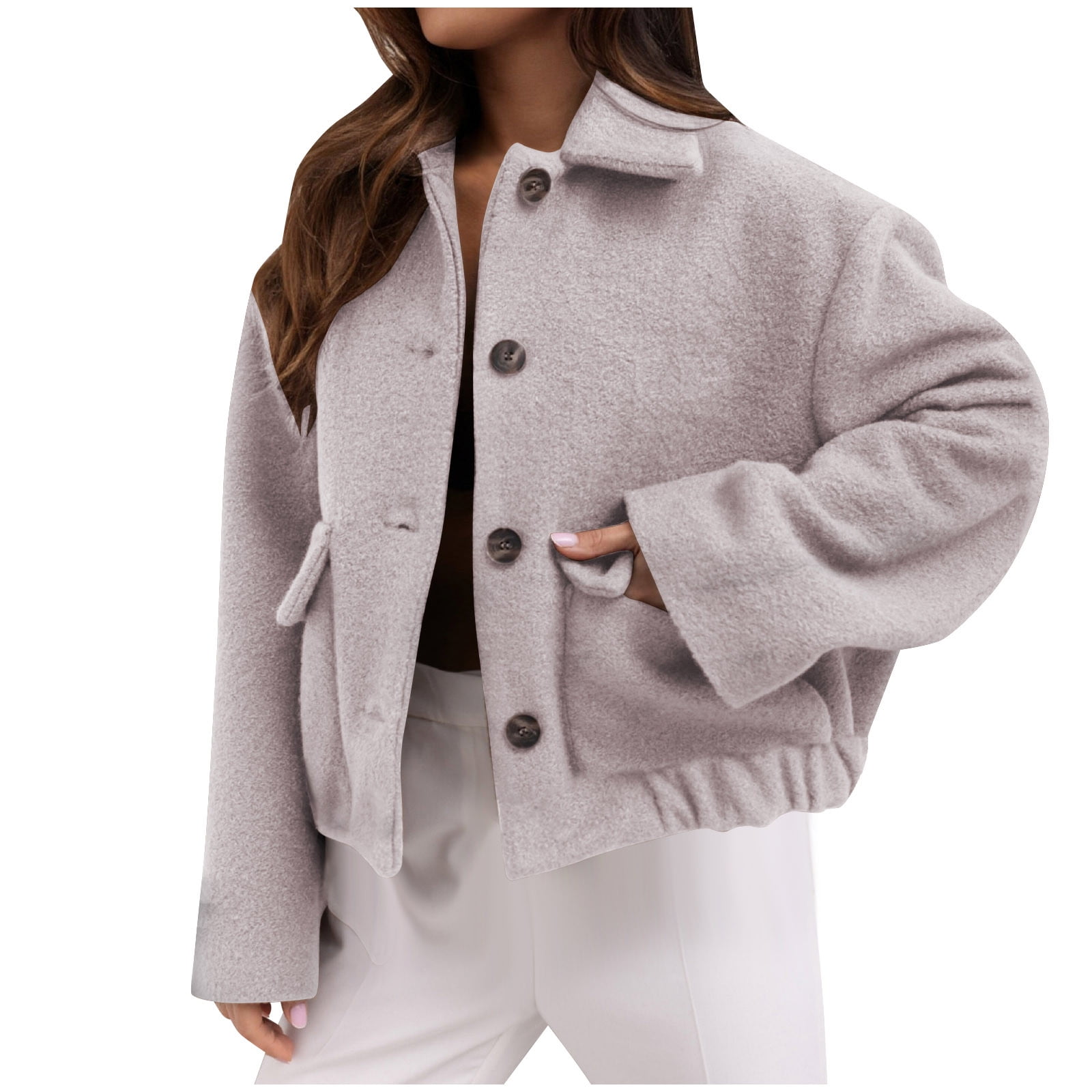 WRKEKC Women's Single Breasted Wool Coat Solid Color Classic Winter Jacket Elegant Outerwear