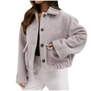 WRKEKC Uniforme de laine poitrine pour femmes Solid Color Classic Hiver Veste Elégante Outerwear