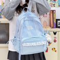 thumbnail image 7 of Plaid Patchwork Backpack, Lace Trim School Backpack with Side Bowknots, Spacious Bag with Multi-Compartment for Travel Shopping (Blue), 7 of 7
