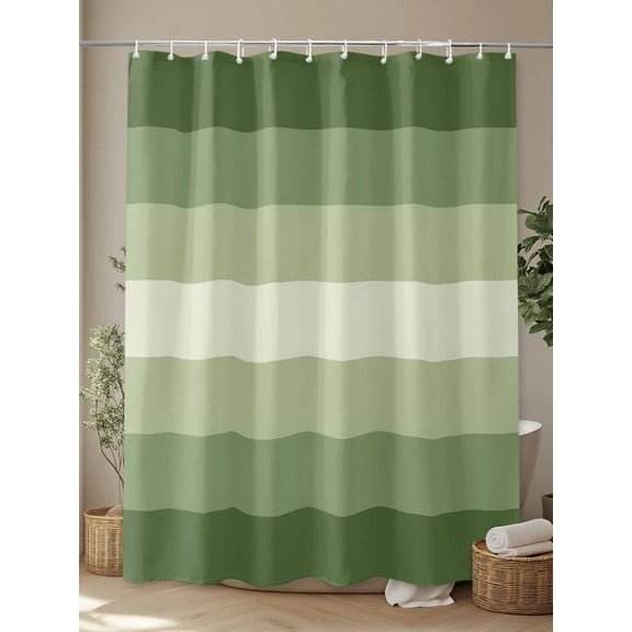 Shower Curtain, Sage Green Gradient Stripes Waterproof Shower Curtain Set with Hooks for Bathroom Showers,Stalls and Bathtubs,72x72In Minimalist Modern Art