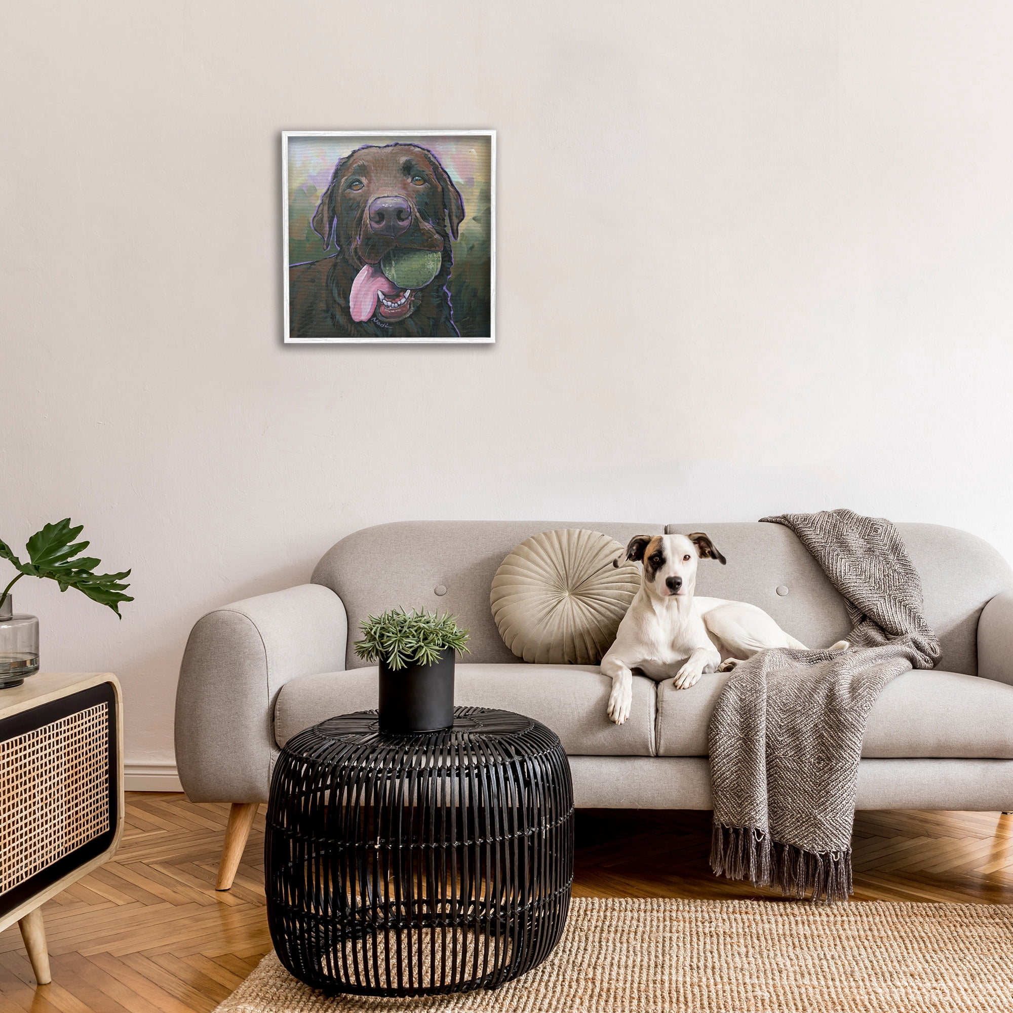 Stupell Industries Dog Playing Ball Portrait Animals & Insects Painting White Framed Art Print Wall Art, 24 x 24