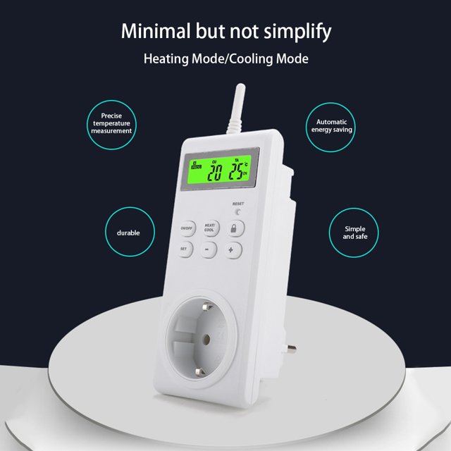 Thermostat à Prise Intelligente pour PC, Détachable, Réinitialisable, Sans Fil, ABS, PC, Modes Multiples, Verrouillage de Sécurité pour Enfant, Commande par Bouton, Thermostats 16A, Rétroéclairage, Fiche US