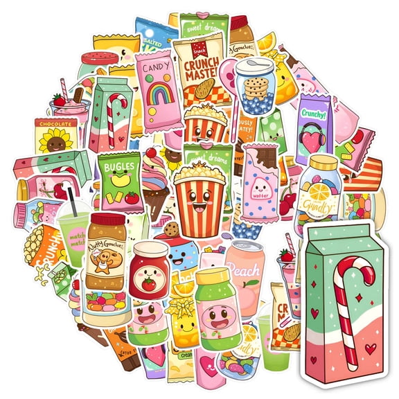 35pcs-50pcs Colorful Stickers Food Cute Stickers Character DIY Stickers for Fridge Suitcase Luggage