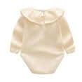 thumbnail image 3 of UAMVSH Baby Long Sleeve Romper Clothes Ruffle Collar Ribbed Knitted Bodysuits Soft Cute Cotton Jumpsuits Comfy Infant Clothes(3-6 Months,Beige), 3 of 6