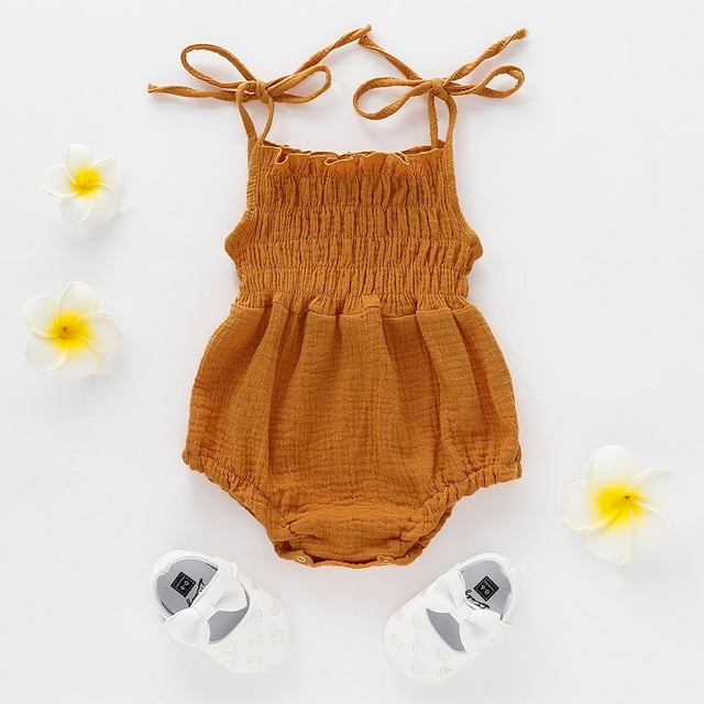 EGNMCR Baby Boy Rompers Newborn Baby Toddler Girls Jumpsuit Double-layer Cotton Crepe Lace-up One-piece Romper Kid Rompers
