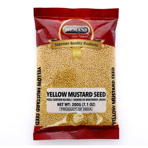 HEMANI Yellow Mustard Seeds - Whole Spice - 200g (7.1 OZ) - All Natural - Vegan - Gluten Friendly - NON GMO - Indian Origin