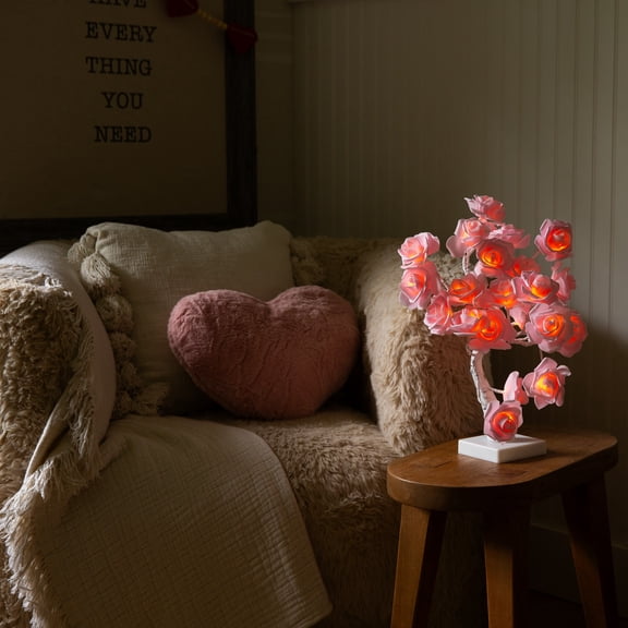 Nearly Natural Pre-Lit Artificial Valentine's Day Twig Tree with Rose Shaped Lights - 2' - Warm