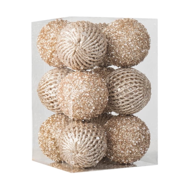 12 bolas navideñas decorativas para decoración de interiores, colección para fiestas Champán dorado