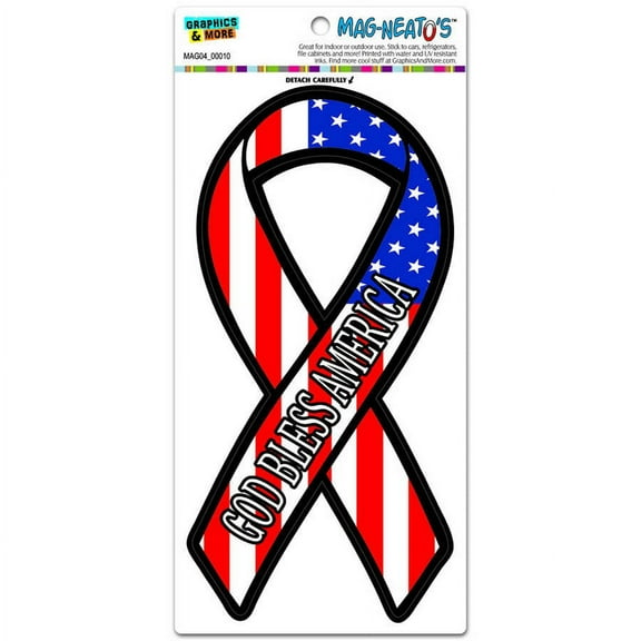God Bless America USA Flag Support Ribbon Patriotic United States Automotive Car Refrigerator Locker Vinyl Magnet