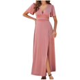 thumbnail image 2 of SDNall Femmes Mode Jachère V-Cou Manches Courtes Robes de Couleur Unie, 2 of 9
