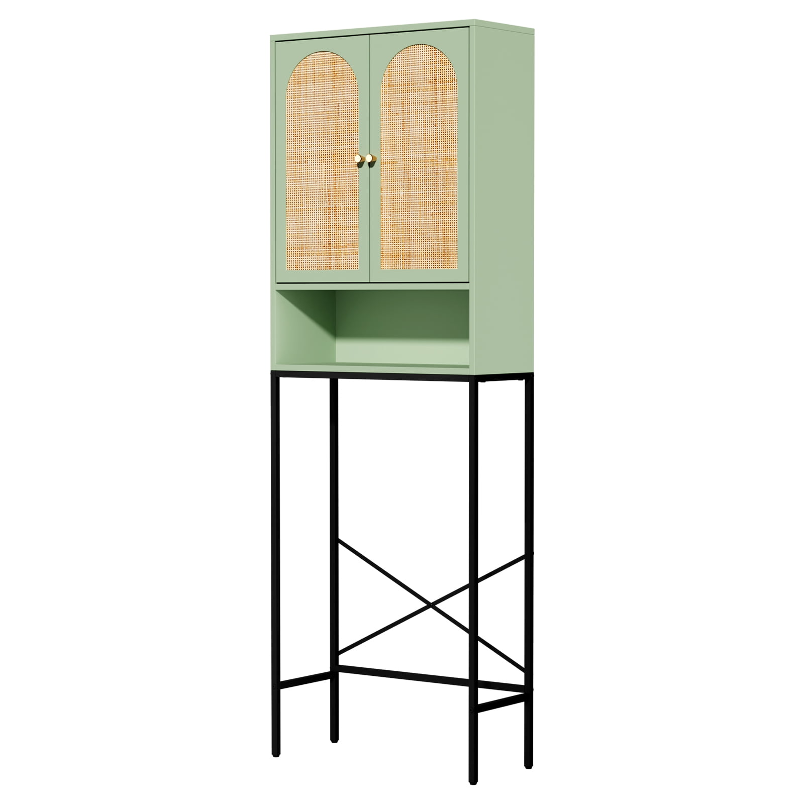 Ktaxon Over the Toilet Bathroom Cabinet Storage Space Saver with Double Doors and Open Shelving, Green