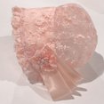 thumbnail image 4 of Kaerm Baby Girls Lacy Bonnet Lace Satin Christening Bonnet Cap Toddler Beanie Sun Protection Hat Pink One Size, 4 of 4
