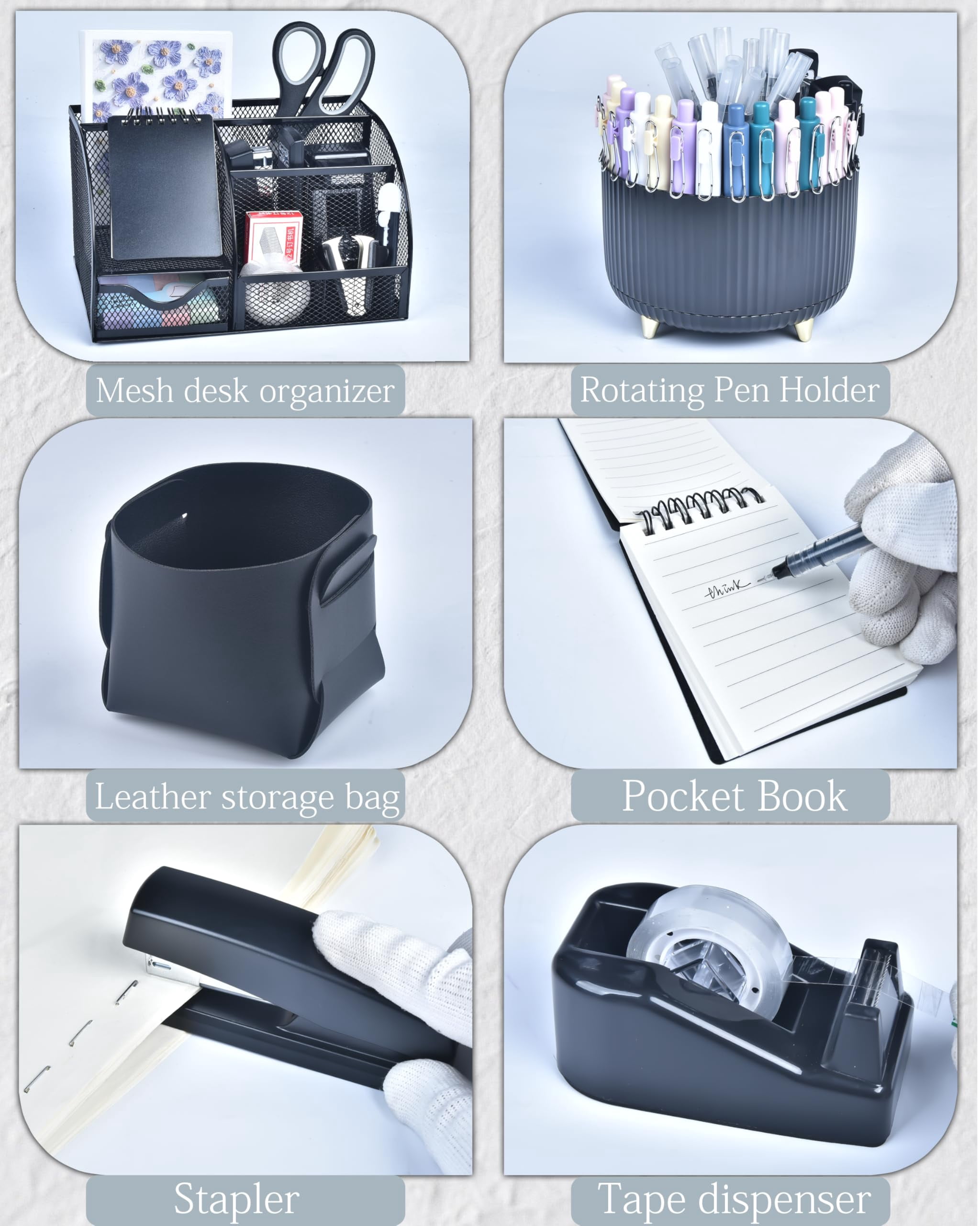 Black Desk Accessories And Organizers With Organizer 360°rotating Pen Holder Stapler A Lot Of Office Supplies Beautifully Presented In Gift Box