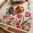 thumbnail image 3 of Red and Placemats Set of 2, Pink Tulip Watercolor Floral Retro Linen Non-Slip Place Mats Washable Table Mats for Kitchen Dining Table Decorations Indoor/Outdoor, 3 of 9