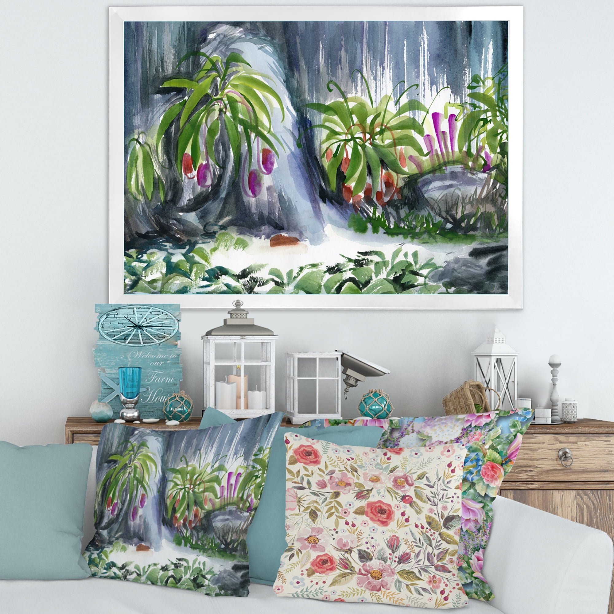 Designart 'Abstract Tropical Plants Oasis' Farmhouse Framed Art Print