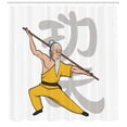 thumbnail image 3 of Kung Fu Shower Curtain, Ethnic Themed Image with Practicing Master Mentor Print, Fabric Bathroom Set with Hooks, 69W X 75L Inches Long, Earth Yellow Pale Grey Peach and White, by Ambesonne, 3 of 3