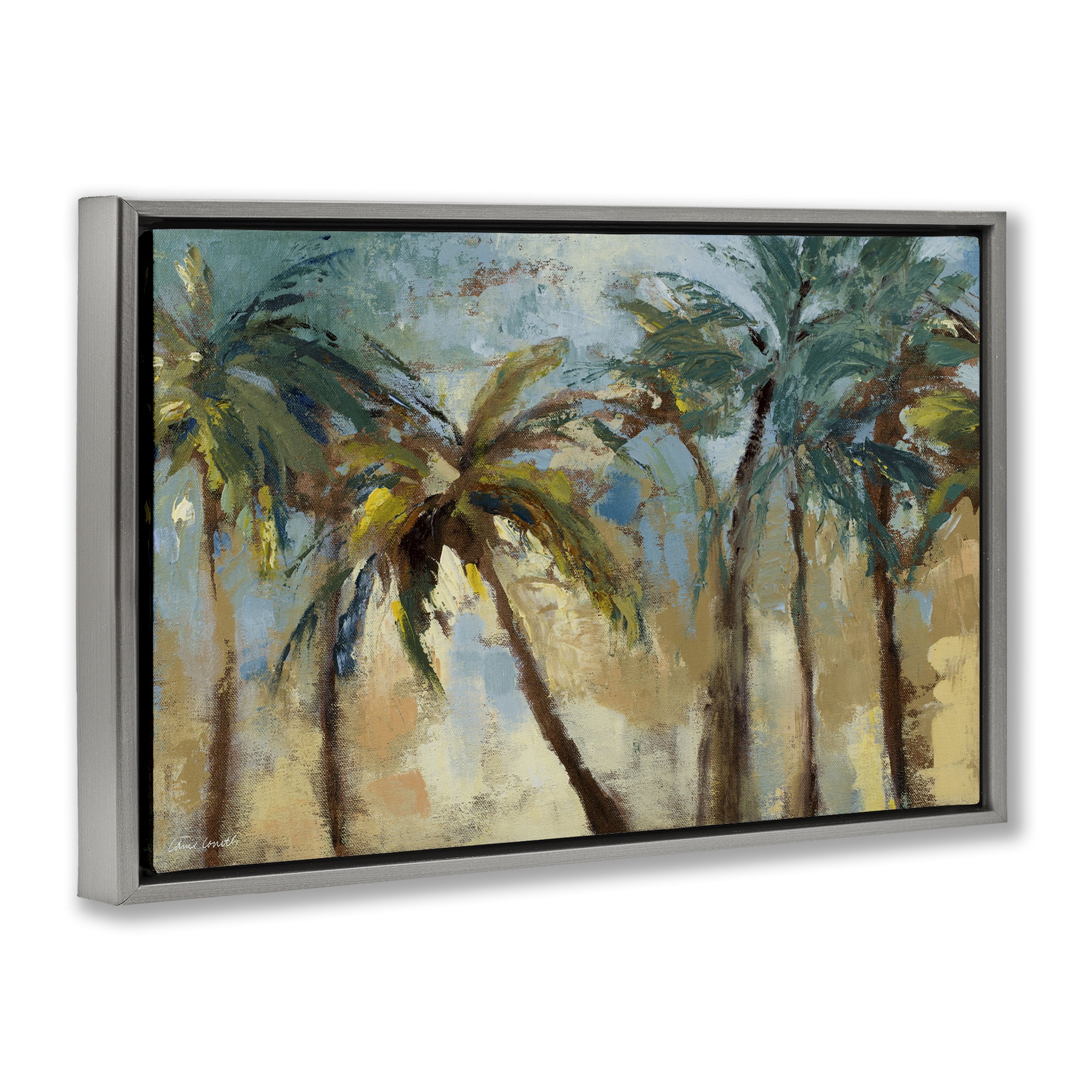 Stupell Industries Abstract Brushed Palms Botanical & Floral Painting Gray Floater Framed Canvas Art Print Wall Art, 25 x 17