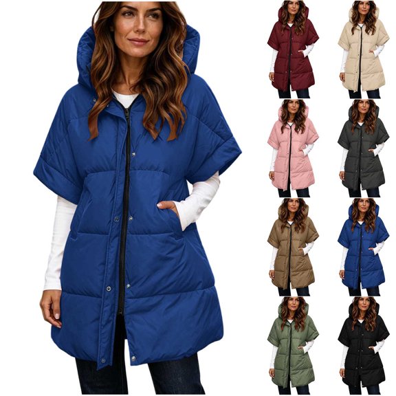 Chiccall Womens Oversized Puffer Vest Fall Winter Fashion Full Zip Short Sleeve Quilted Padded Warm Coat Outwear