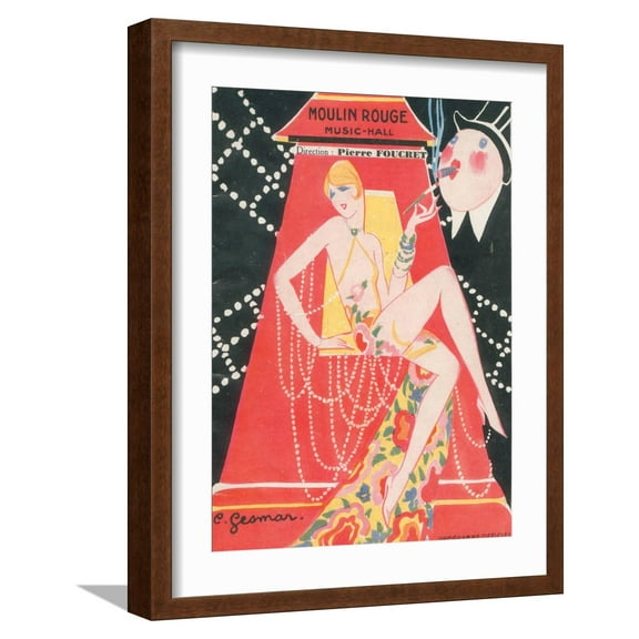 Art.com 1925 Moulin Rouge programme ça c'est paris Giclee Print by Edouard Halouze, Brown Frame Wall Art, 17" x 21"
