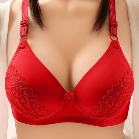TrendVibe365 No Wire Bras for Women Wireless Push up Bralettes Padded Triangle Adjustable Strap Bustier Full Coverage Crop Cami Top Comfortable Lingerie Red 40