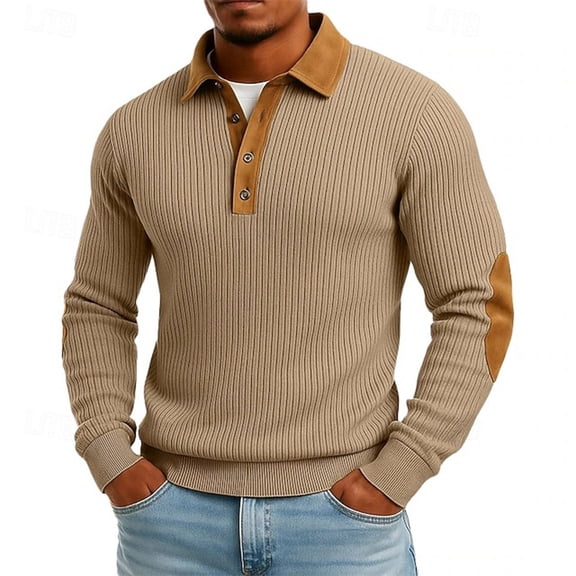 Kakii Men's Textured Sweatshirt Fleece Lined Thermal Elbow Patches Heavyweight Pullover