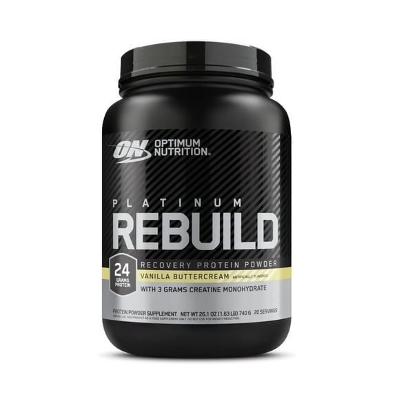 Optimum Nutrition Platinum Rebuild, Platinum Blend Protein Powder with Creatine, Vanilla Buttercream, 20 Servings