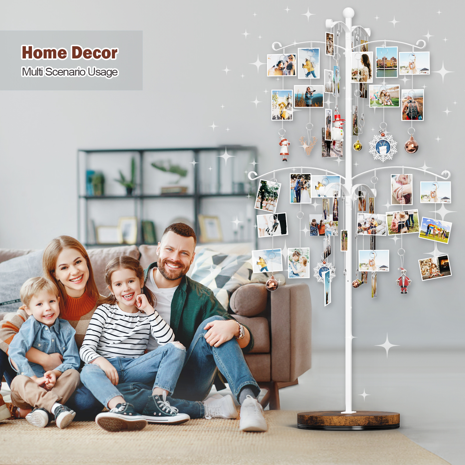 Sfugno Metal Photo Display Tree, 90 Clips Holder for 4x6, 5x7 Picture Frames Hanging & Gift Card Display, Versatile Home Decor for Family Collage Frame, White