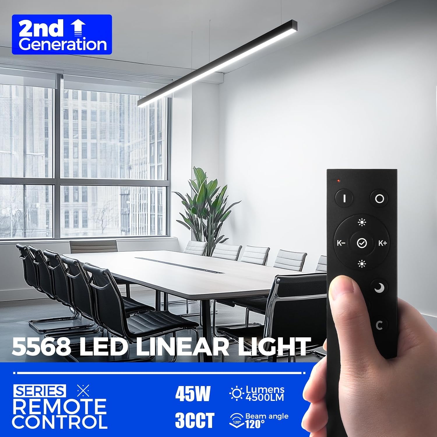 Barrina 4-Pack 5568 Remote Series LED Linear Light Fixture 2nd-Generation 4FT 45W Seamless Connection 3000K-6000K Color Changing Dimmable Office Shop Light with Remote 5568 Series Black