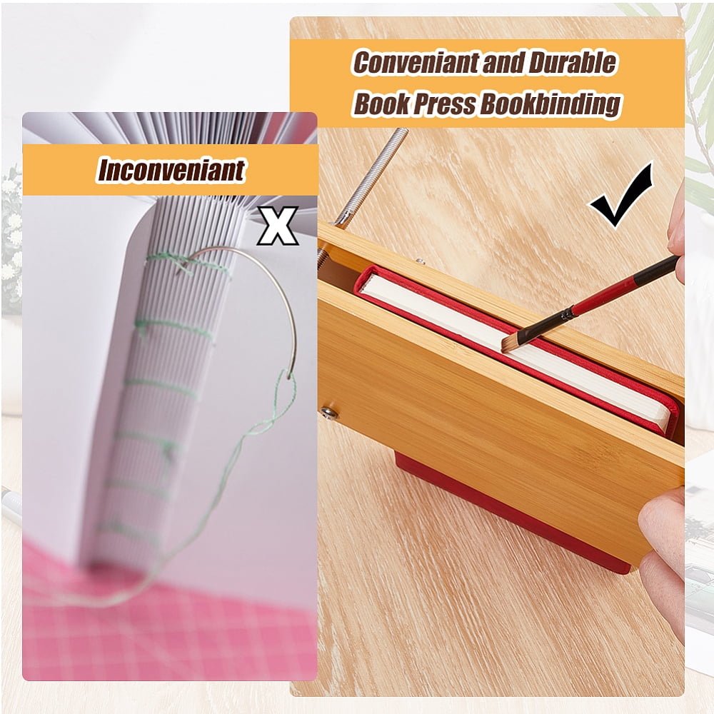 1 Set Rectangle Bamboo Portable Book Press Bookbinding Tool for Handmade Paper Press BurlyWood 220x151x8mm Hole: 6mm
