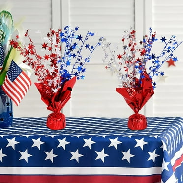 2 Pcs 4th of July Decorations, Independence Day Table Decor, Red, White & Blue Tinsel Star, USA Patriotic Tabletop Decorations for Fourth of July Celebrations