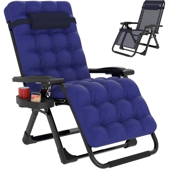 DKMOCO Zero Gravity Chair with Removable Cushion and Cup Holder,Folding Recliner Lounge Chair for Indoor and Outdoor,440 LBS Capacity (Blue)