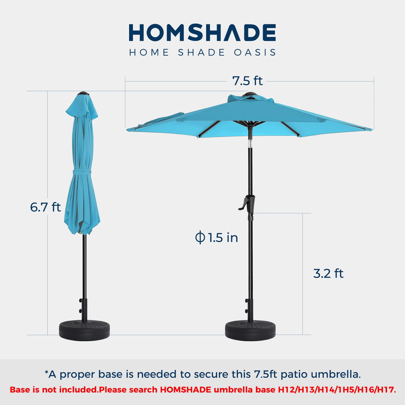 7.5ft Outdoor Patio Umbrella UPF50+ UV Protection with Push Button Tilt, Crank and 6 Sturdy Ribs