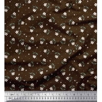 Soimoi Brown Cotton Duck Fabric Dot & Floral Print Fabric by Yard 42 Inch Wide