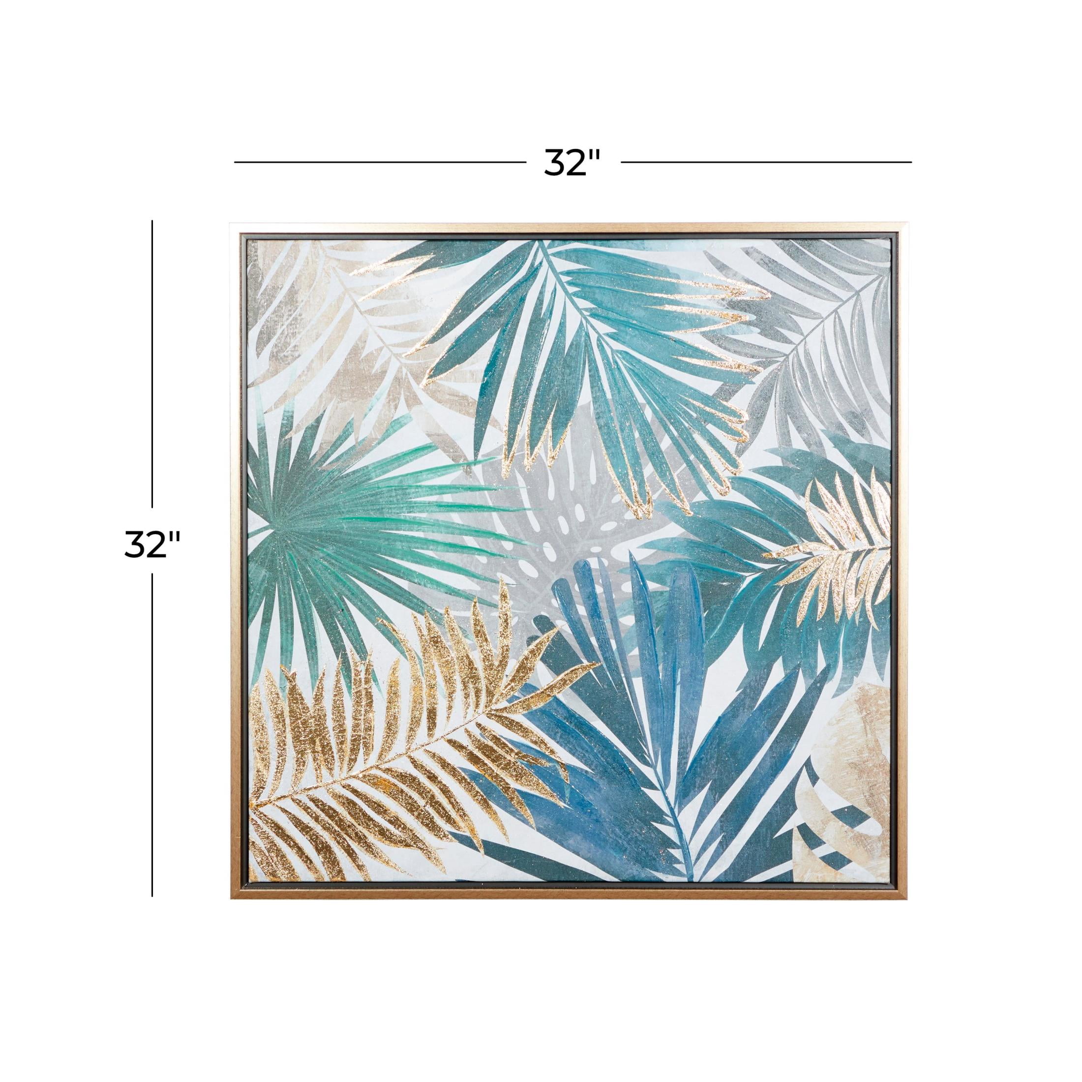 32" x 32" Tropical Leaf Framed Wall Art with Gold Frame, by DecMode