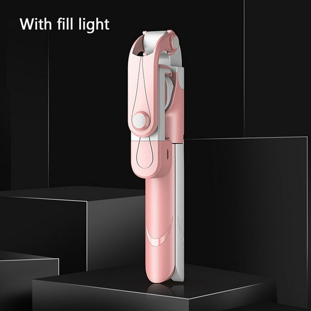 ZheElen Selfie Stick Wireless Remote Control Tripod Foldable Bluetooth-compatible V4.0 Stand with Fill Light, Pink