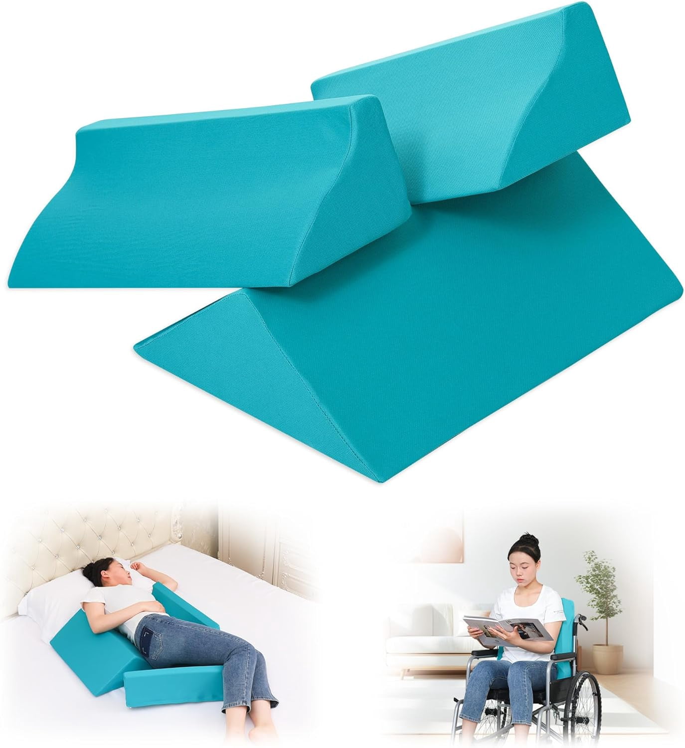 3-in-1 Side Wedge Pillow,Wedge Pillow for Back Pain Relief,Foam Wedges for Positioning in Bed,Positioning Wedges for Bed Sores,for Seniors,Caregivers,Side Sleepers,After Surgery,White