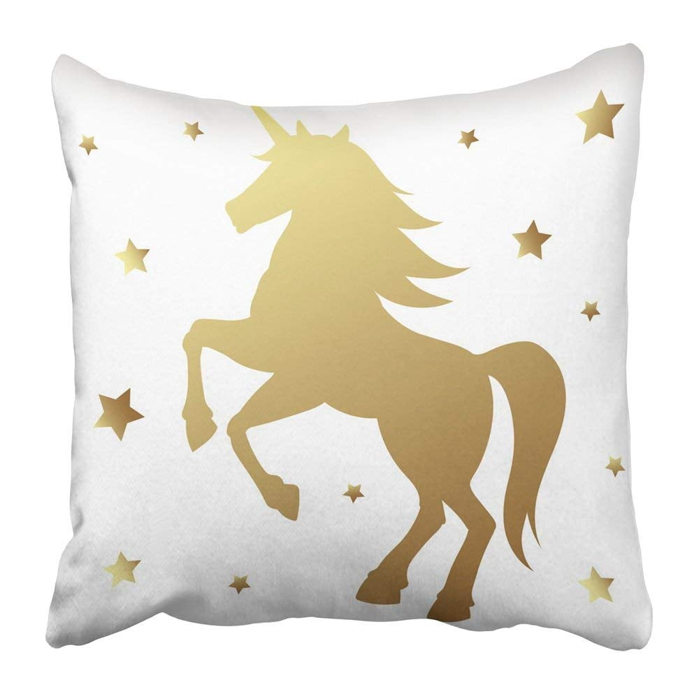Cute Unicorn Throw Pillow Cover 18x18 Inches for Girls Pink Pillow Cover Beautiful Golden Stars Pillow Case Soft and Skin-Friendly Home Decoration for Girl's Room