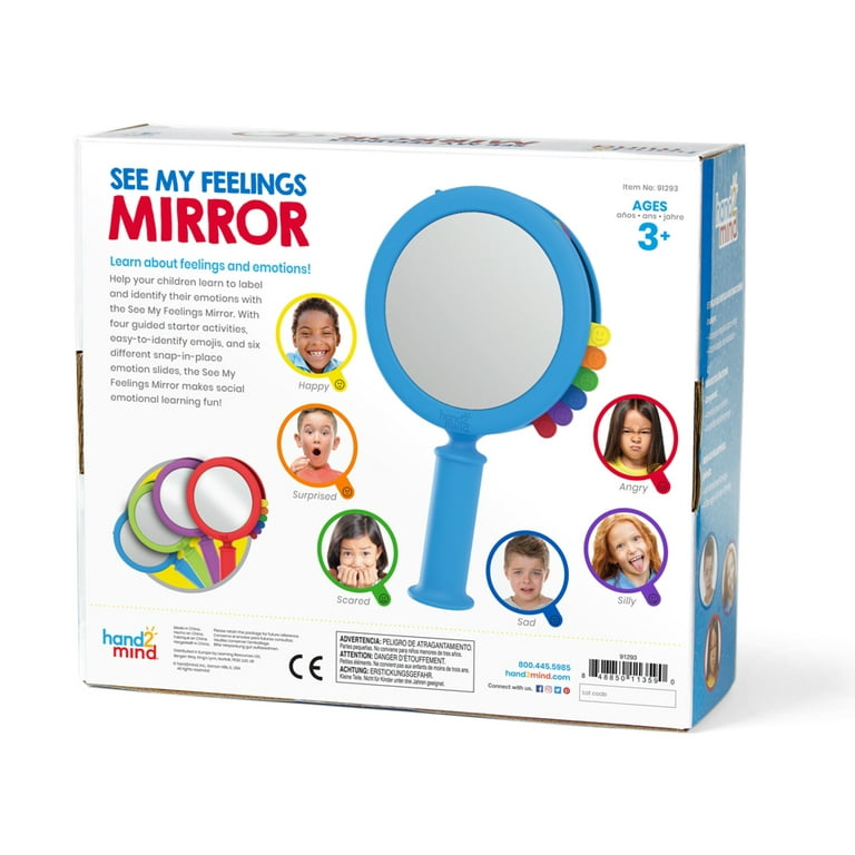 hand2mind See My Feelings Mirror, Social Emotional Learning Shatterproof  Mirror for Kids, Anger Management Toys, Anxiety Relief Items, Set of 4,  Kids Ages 3+ 