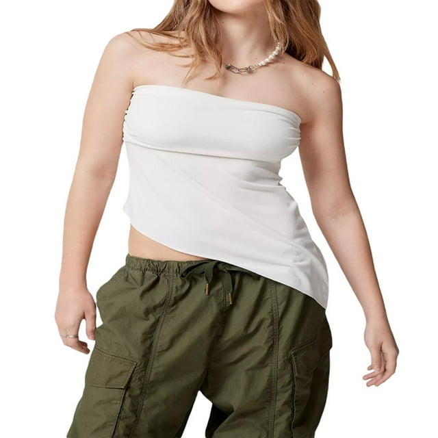 Women‘s Casual Basic Wrap Chest Tube Tops Irregular Hem Strapless Backless Tank Tops Bandeau Tops